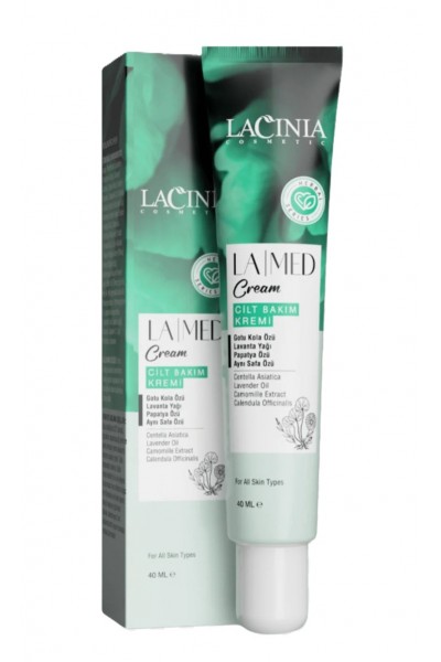 ,,Lacinia LA MED'' - veido odos priežiūros kremas, skirtas visų tipų odai. 40ml. Intensyviai maitina ir drėkina odą, skatina jos regeneraciją ir suteikia švelnumo.