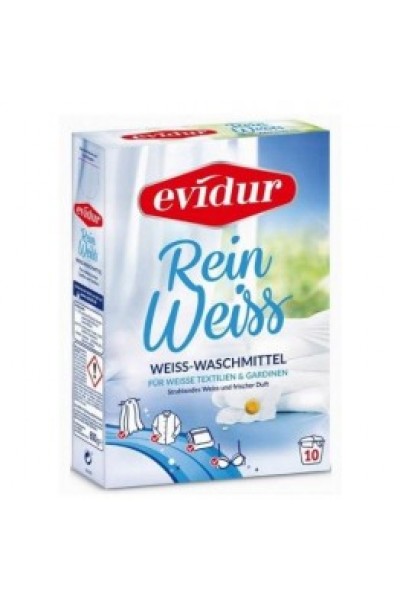 EVIDUR REIN WEISS skalbimo milteliai baltiems audiniams, tai mūsų klientų TOP prekė 10 skalbimų 600g.