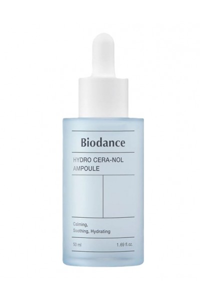 Biodance Hydro Cera-Nol Ampoule – intensyviai drėkinantis ir raminantis veido serumas, skirtas atkurti odos drėgmės balansą ir stiprinti natūralų apsauginį barjerą. 