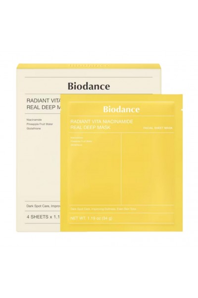 Biodance "Radiant Vita Niacinamide Real Deep Mask" Skaistinamoji hidrogelinė veido kaukė su niacinamidu 4 vnt.
