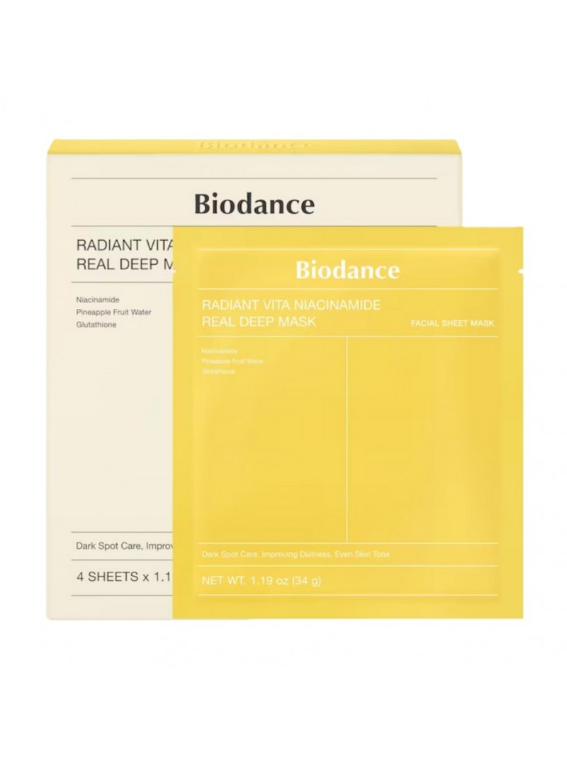 Biodance "Radiant Vita Niacinamide Real Deep Mask" Skaistinamoji hidrogelinė veido kaukė su niacinamidu 4 vnt. Biodance "Radiant Vita Niacinamide Real Deep Mask" Skaistinamoji hidrogelinė veido kaukė su niacinamidu 4 vnt.