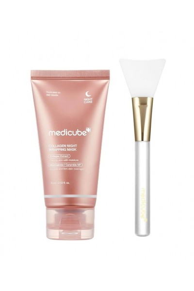 MEDICUBE Collagen Night Wrapping Mask veido kaukė. Naktinė veido kaukė, praturtinta kolagenu, veikia per visą naktį ir suteikia odai drėgmės bei elastingumo.